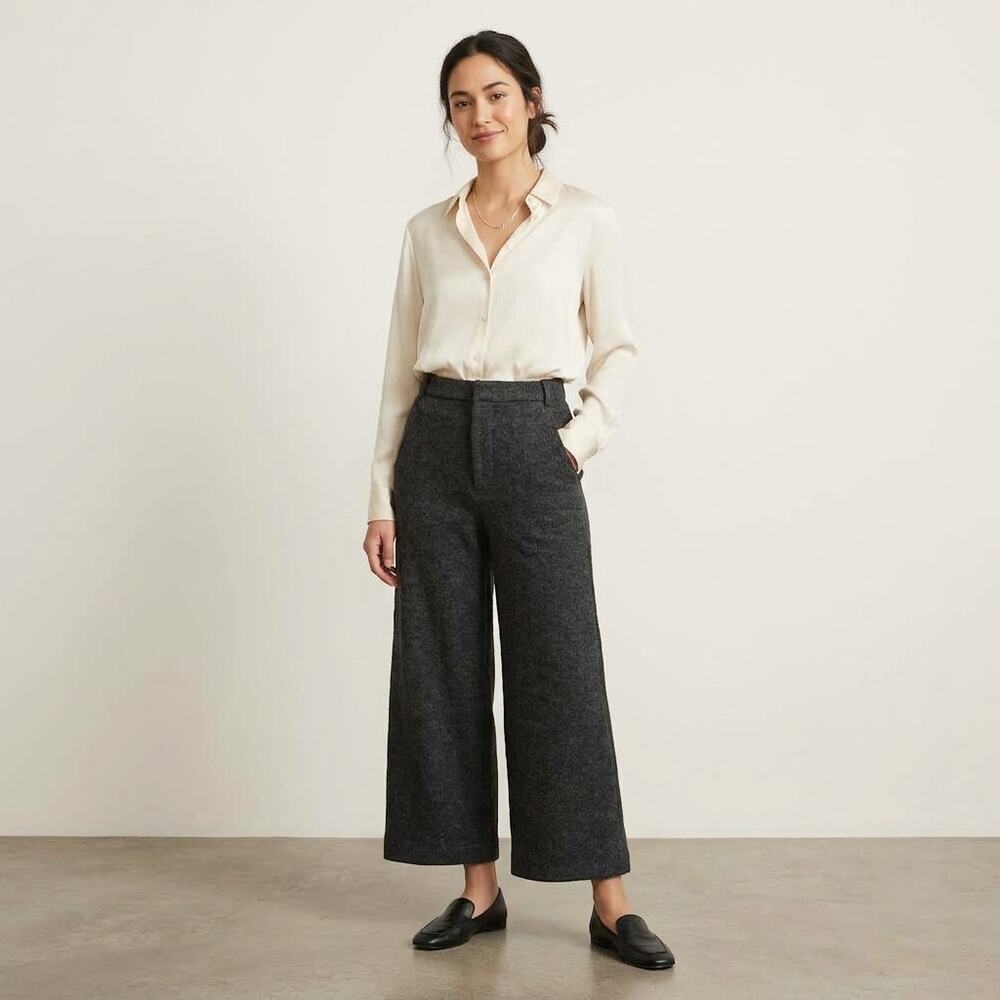 Zara Knit Merino Wool Wide Leg Crop Pants Grey Size Small Minimalist Office